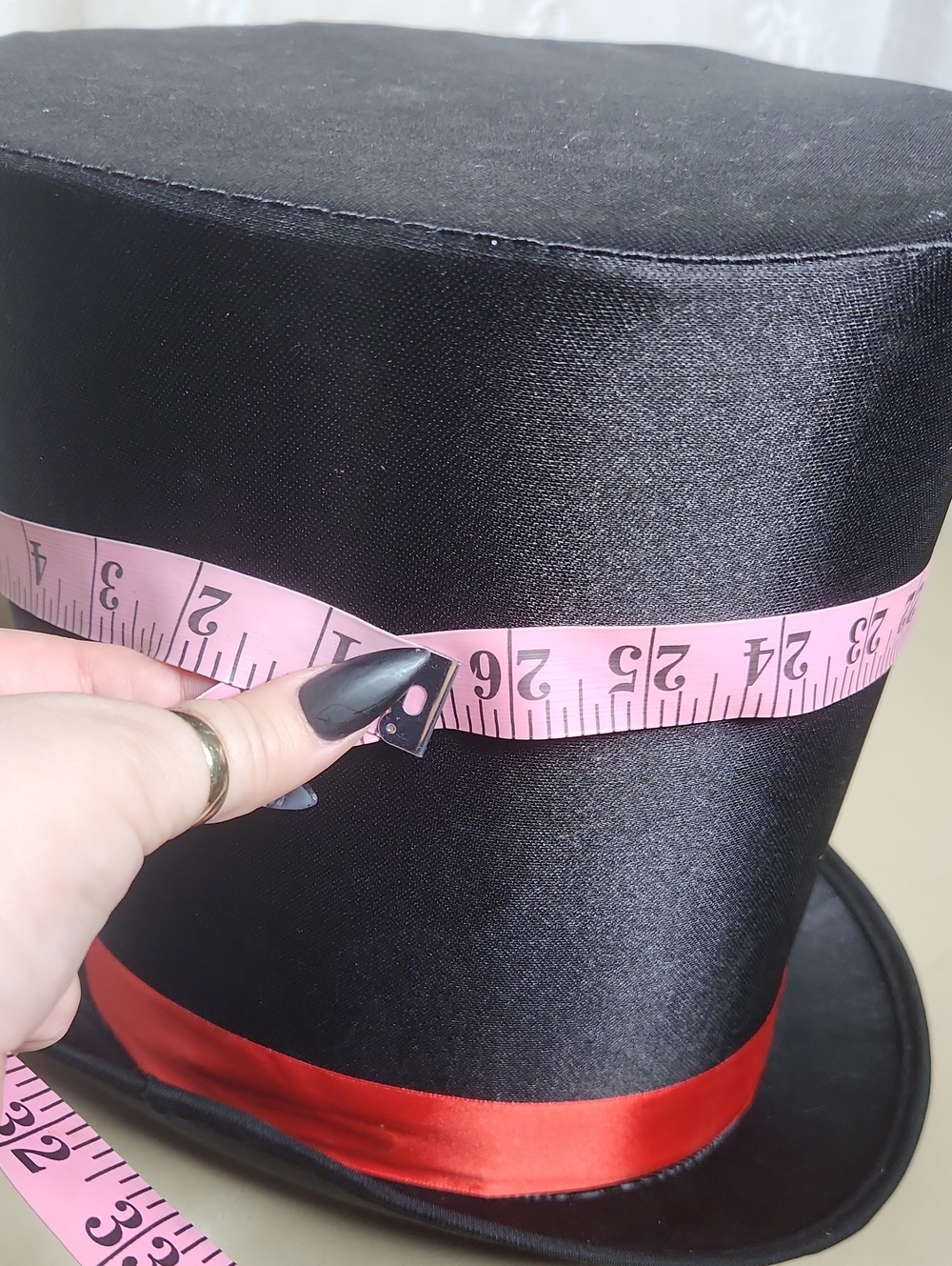 Extra Tall Mad Hatter Top Hat Black With Red Ribbon Unisex - Picture 8 of 9